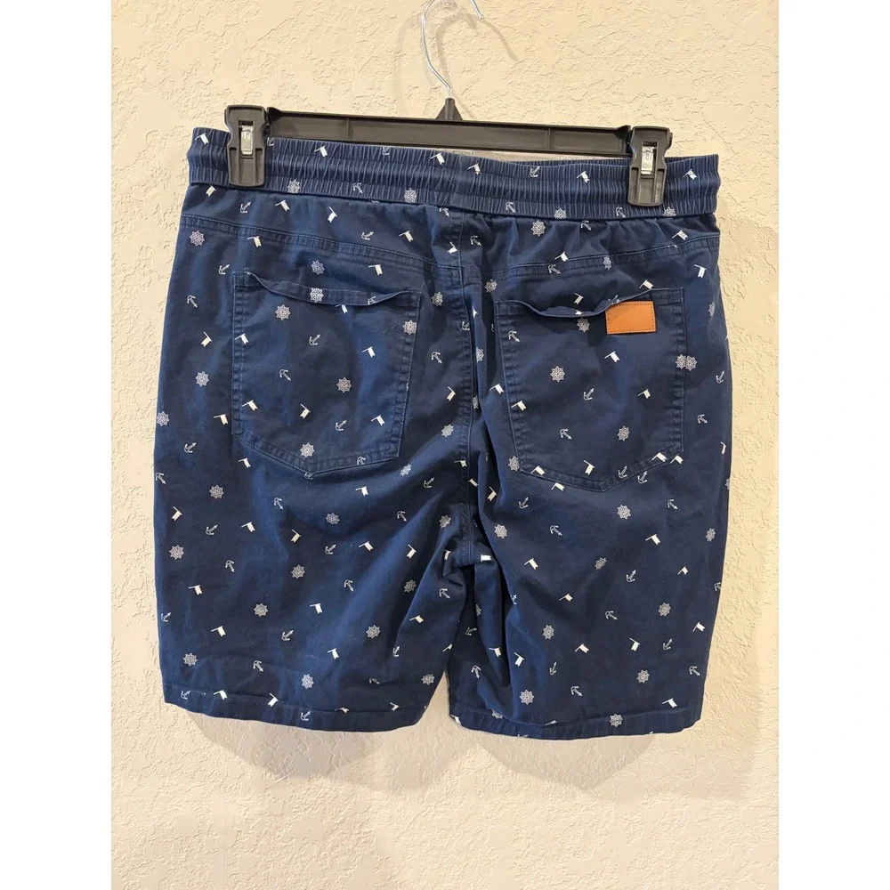 JMIERR Mens Navy Blue Nautical Anchor Print Drawstring Shorts Size 34